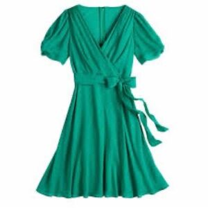 Chaps Size 10 Teal Midi Wrap Dress